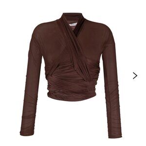 Alexander Wang Ruched Long Sleeve Top with Interweaving in Brunette, Size S